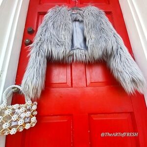 PrettyLittleThing Gray Teddy Jacket Plush Faux Fur